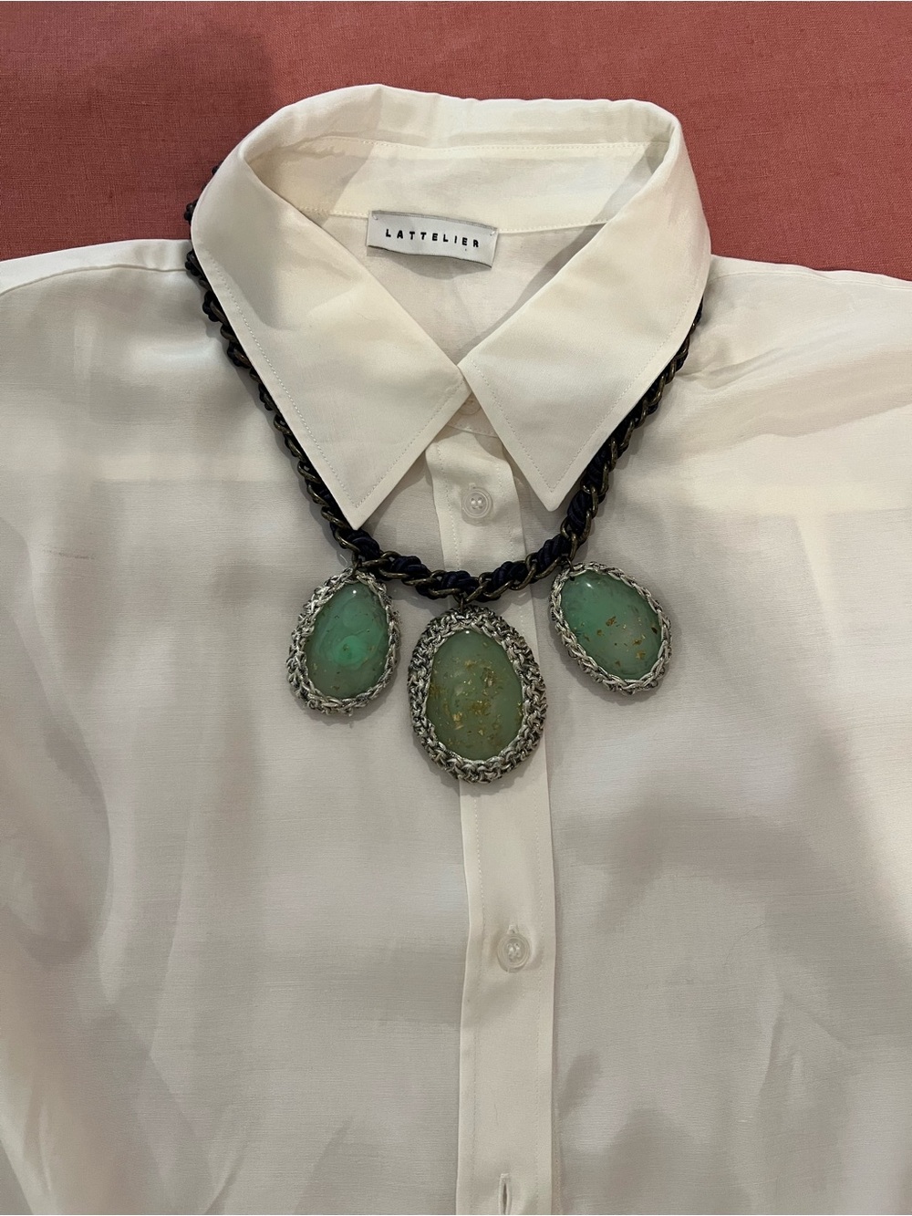 Anthropologie Silver -Trim Green Teardrop Pendant Necklace